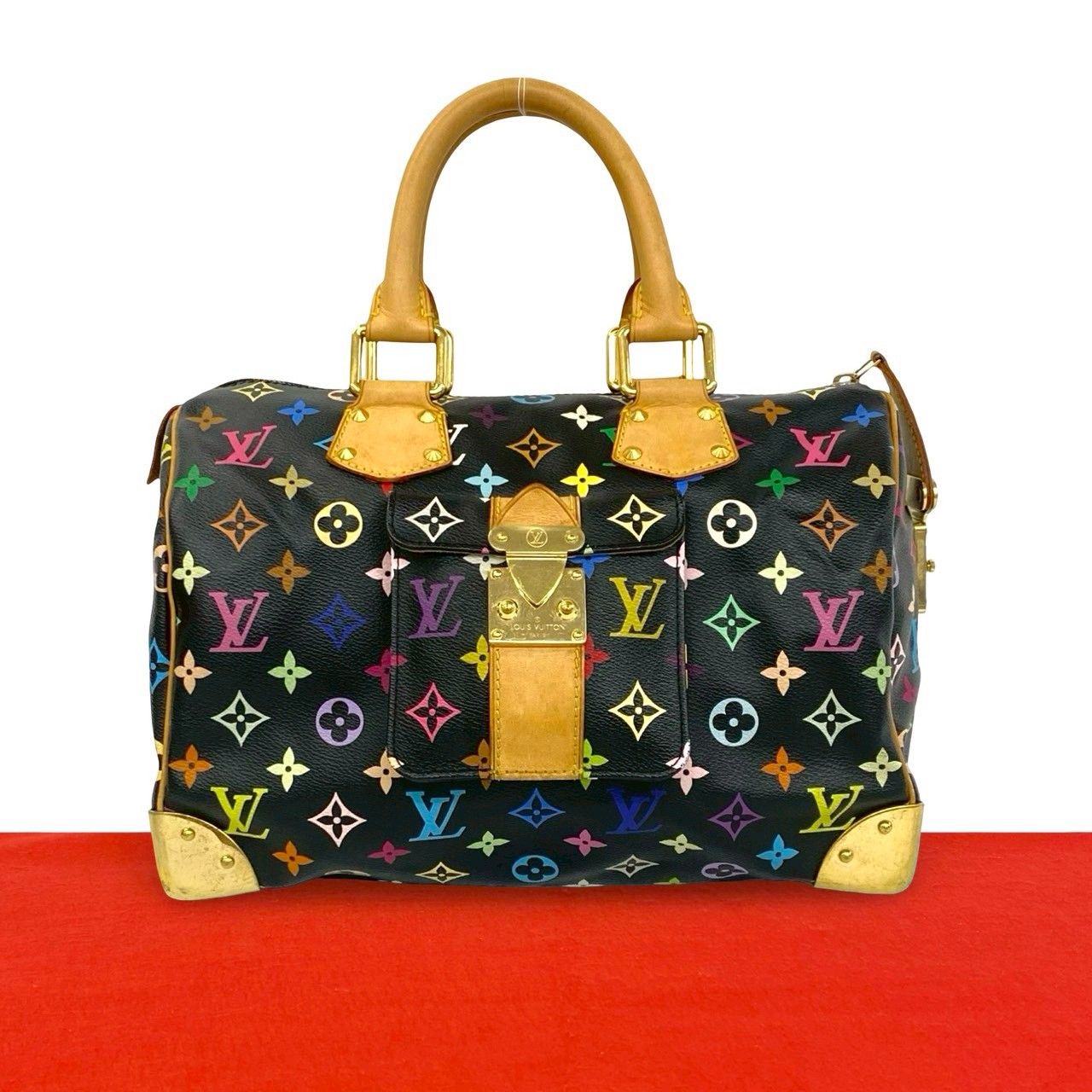 Louis Vuitton Speedy 30 Monogram Multicolor Leather Gold Handbag Black