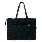 Prada Triangle Logo Quilted Nylon Leather Tote Shoulder Bag Black — view 3