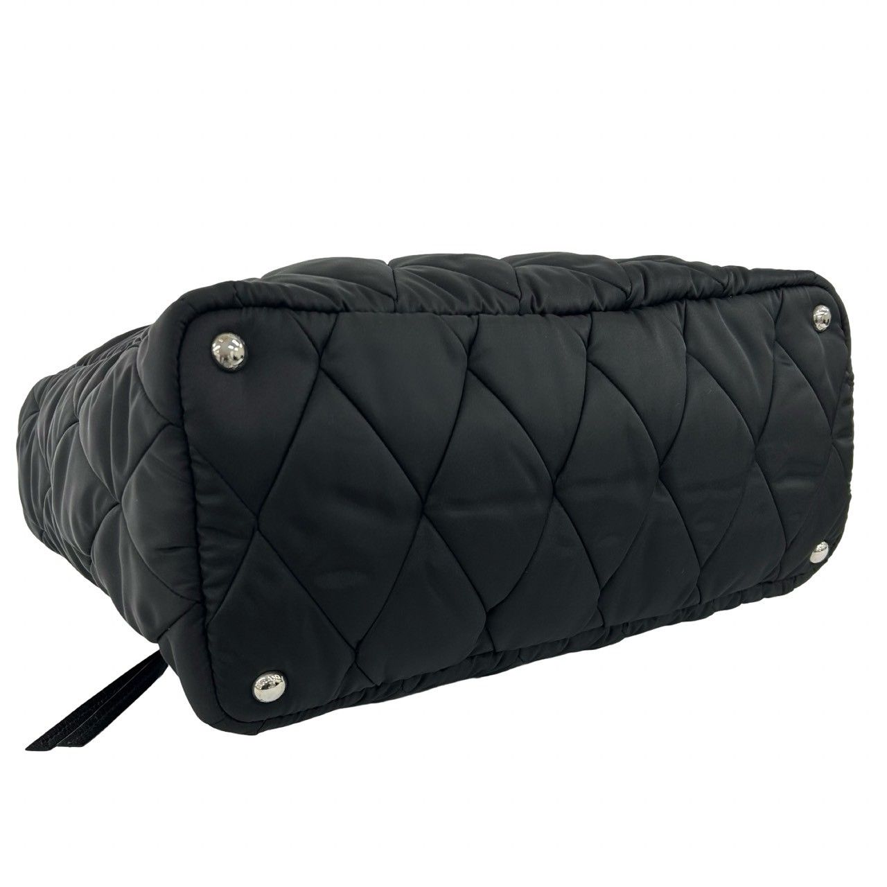 Prada Triangle Logo Quilted Nylon Leather Tote Shoulder Bag Black — view 7