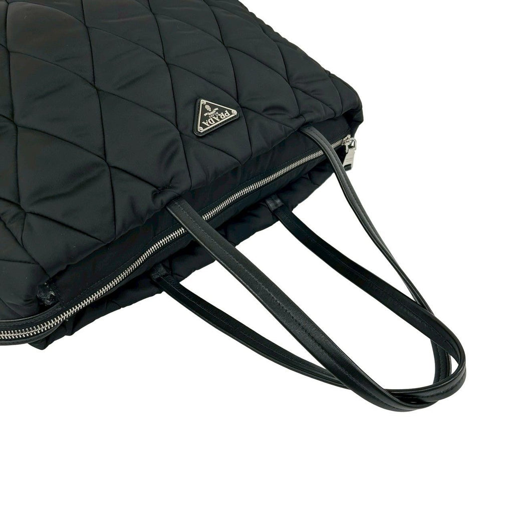 Prada Triangle Logo Quilted Nylon Leather Tote Shoulder Bag Black — view 4