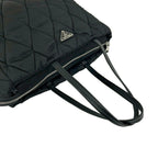 Prada Triangle Logo Quilted Nylon Leather Tote Shoulder Bag Black — view 4