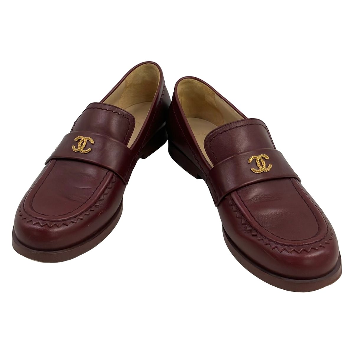 Chanel Loafers 38 C Bordeaux CC Logo Leather — view 2