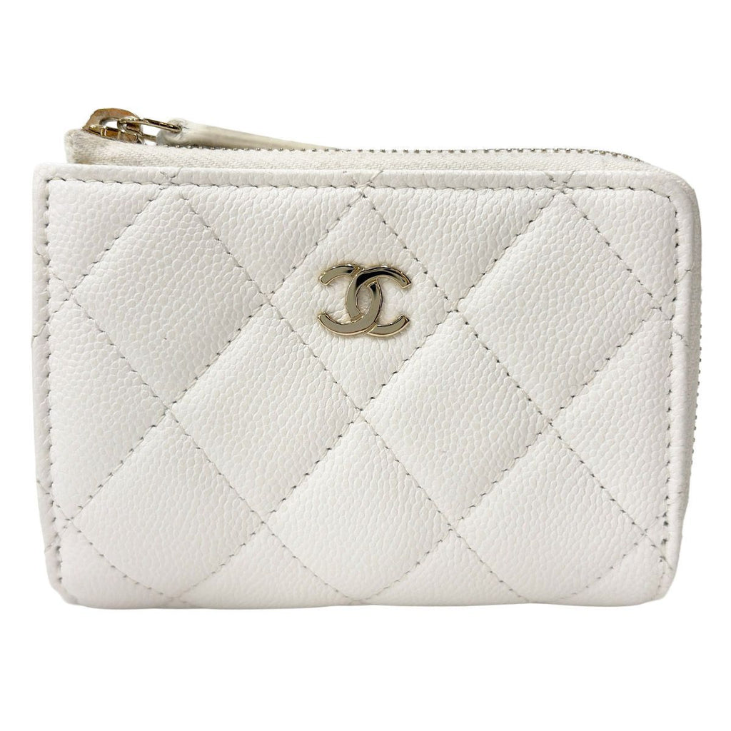 Chanel Trifold Wallet Quilted Mini Compact White Gold CC Logo