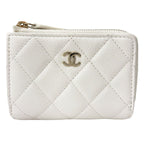 Chanel Trifold Wallet Quilted Mini Compact White Gold CC Logo