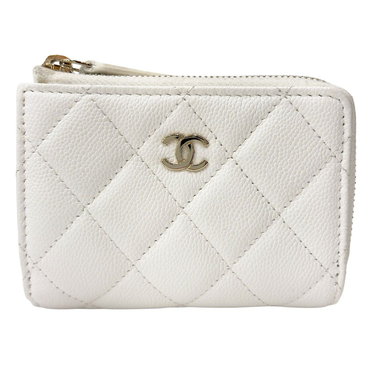 Chanel Trifold Wallet Quilted Mini Compact White Gold CC Logo