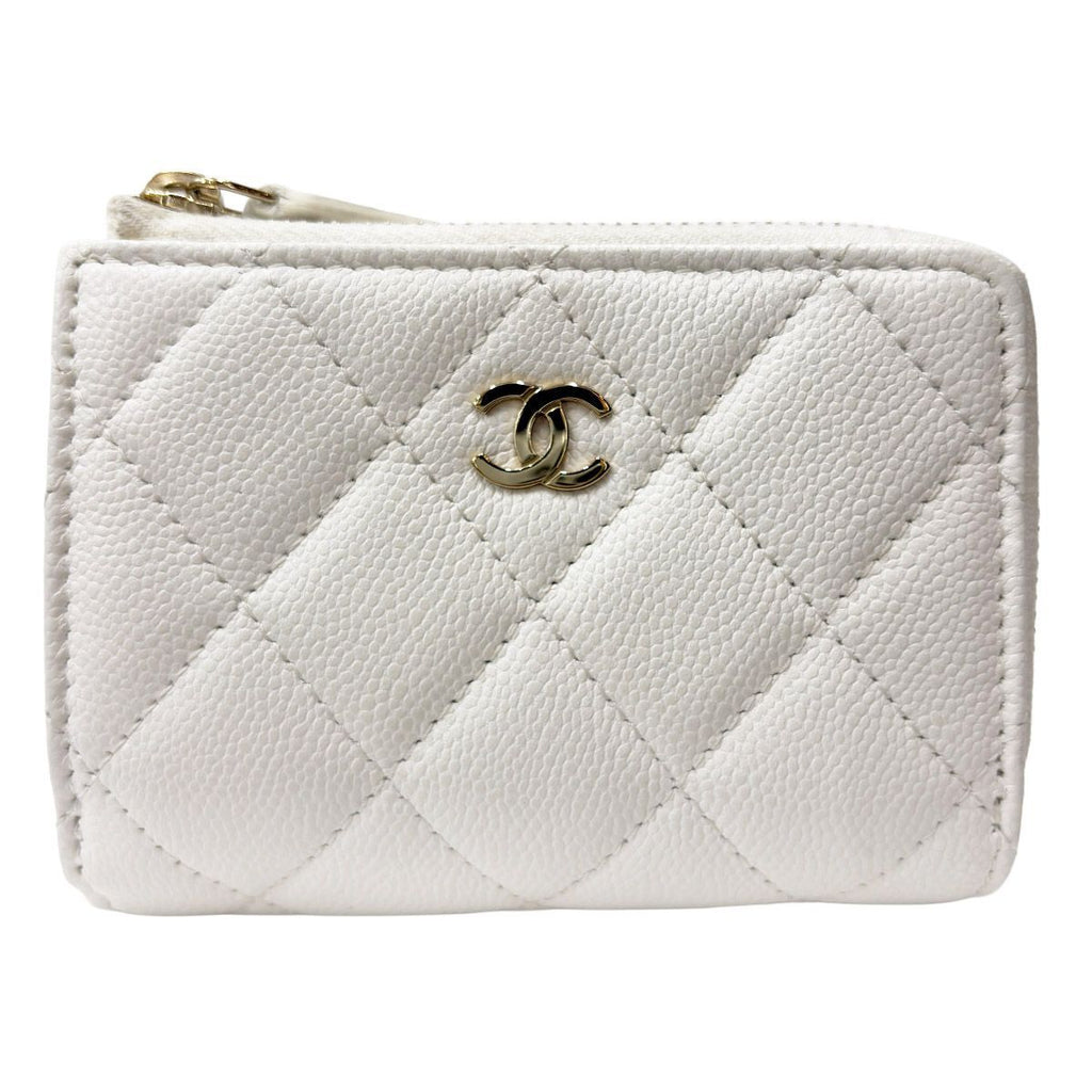 Chanel Trifold Wallet Quilted Mini Compact White Gold CC Logo — view 3