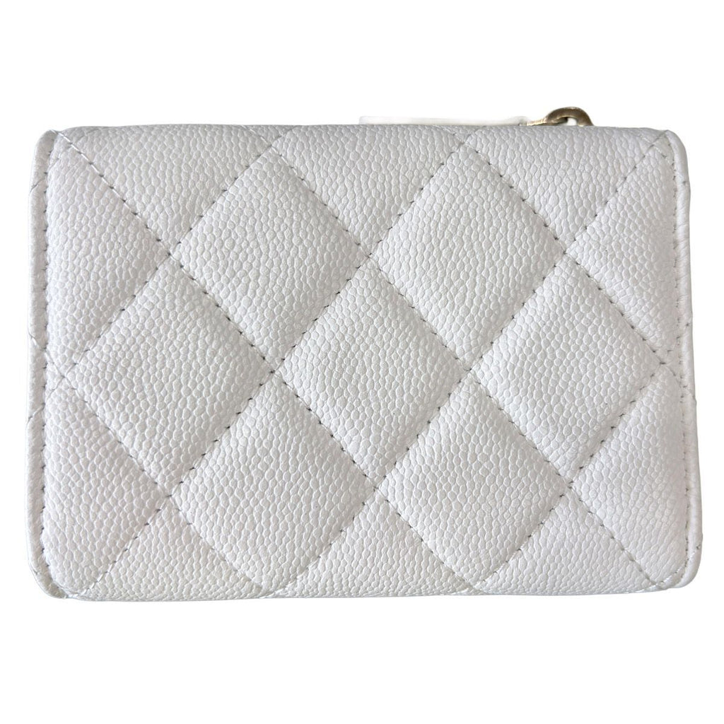 Chanel Trifold Wallet Quilted Mini Compact White Gold CC Logo — view 4