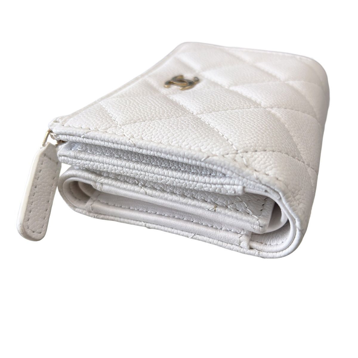 Chanel Trifold Wallet Quilted Mini Compact White Gold CC Logo — view 7