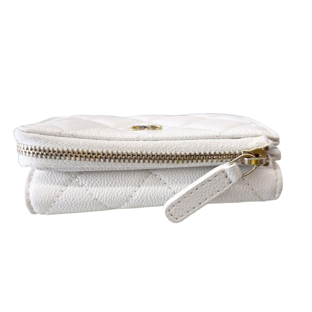 Chanel Trifold Wallet Quilted Mini Compact White Gold CC Logo — view 6