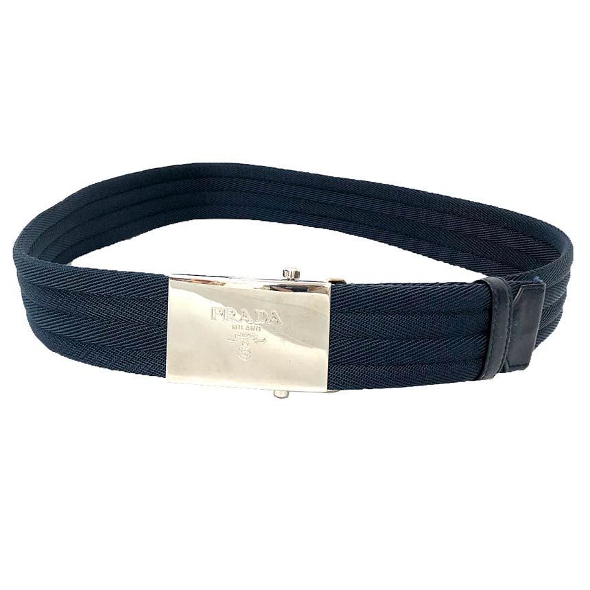 Prada Belt 80 32 Navy Silver Buckle — view 2