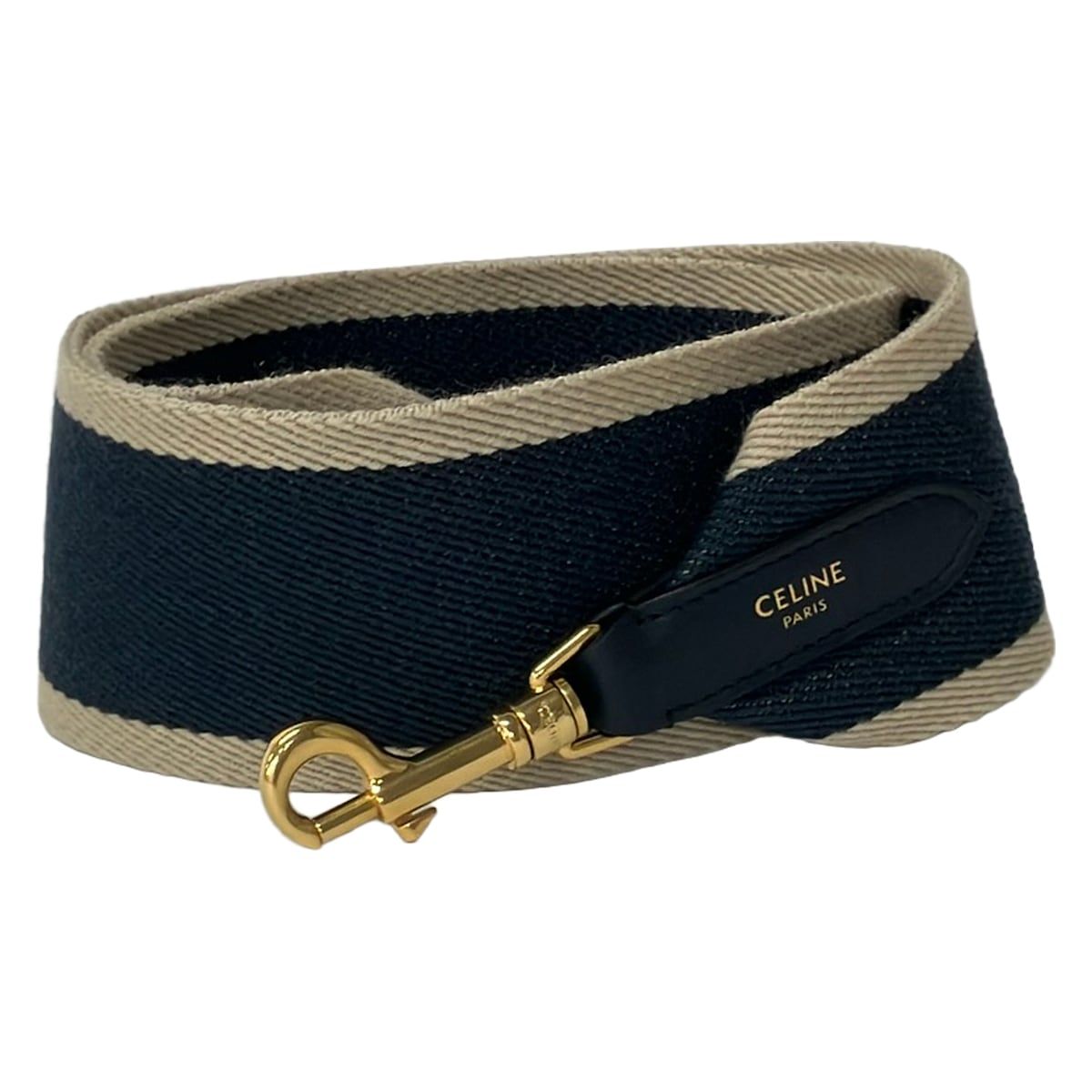 Celine Shoulder Strap Navy Gray Beige Gold Leather