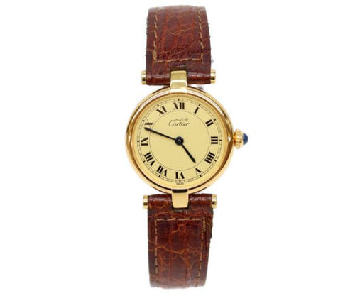 Cartier Must Vendeme Vermeil SM Ivory Roman Dial Leather Quartz — view 2