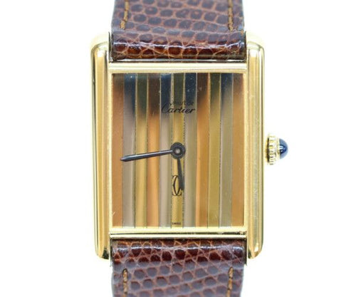 Cartier Must Tank Vermeil LM Trinity Dial Hand Wound Leather