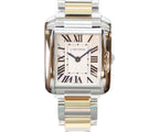 Cartier YG SS Tank en Gray SM Silver Guilloche Dial Quartz