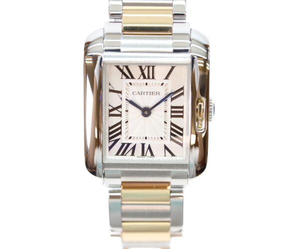 Cartier YG SS Tank en Gray SM Silver Guilloche Dial Quartz