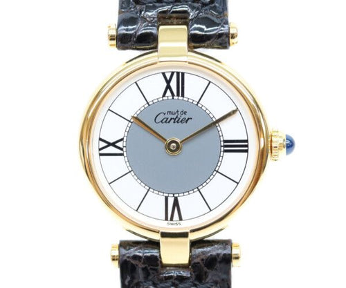 Cartier 925 Must Vendeme Vermeil SM Center Gray Flying Roman Dial