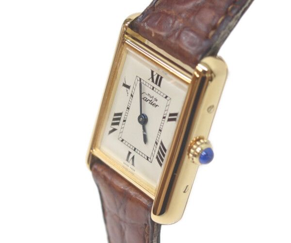 Cartier Must Tank Vermeil SM Rear Era Flying Roman Ivory Dial Quartz Leather — view 5