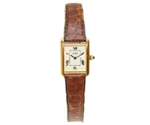 Cartier Must Tank Vermeil SM Rear Era Flying Roman Ivory Dial Quartz Leather — view 2