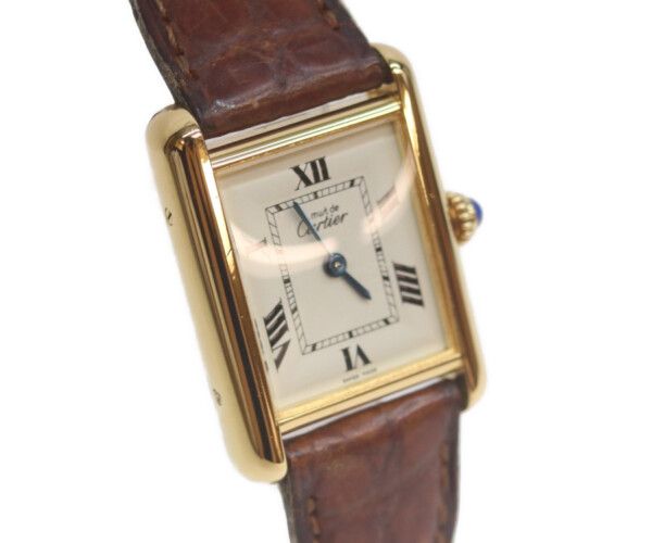 Cartier Must Tank Vermeil SM Rear Era Flying Roman Ivory Dial Quartz Leather — view 6