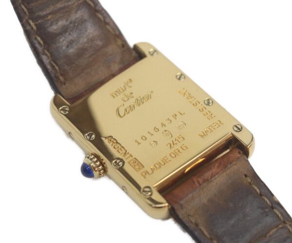 Cartier Must Tank Vermeil SM Rear Era Flying Roman Ivory Dial Quartz Leather — view 7