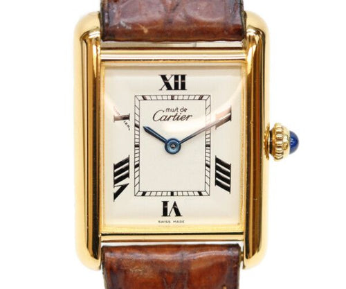 Cartier Must Tank Vermeil SM Rear Era Flying Roman Ivory Dial Quartz Leather