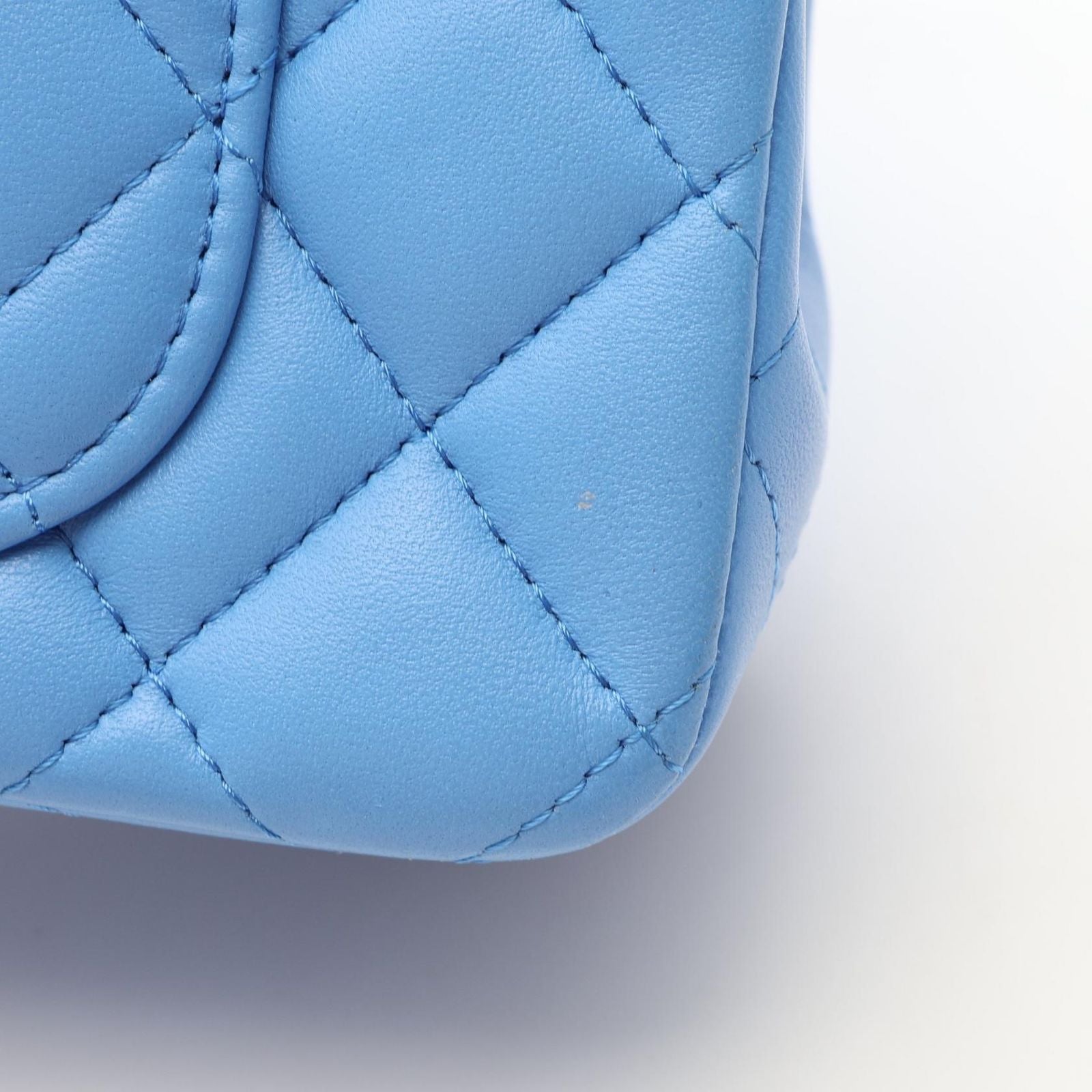 Chanel Shoulder Bag Quilted Top Handle Mini Flap 2-Way Blue Lambskin — view 7