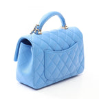 Chanel Shoulder Bag Quilted Top Handle Mini Flap 2-Way Blue Lambskin — view 2