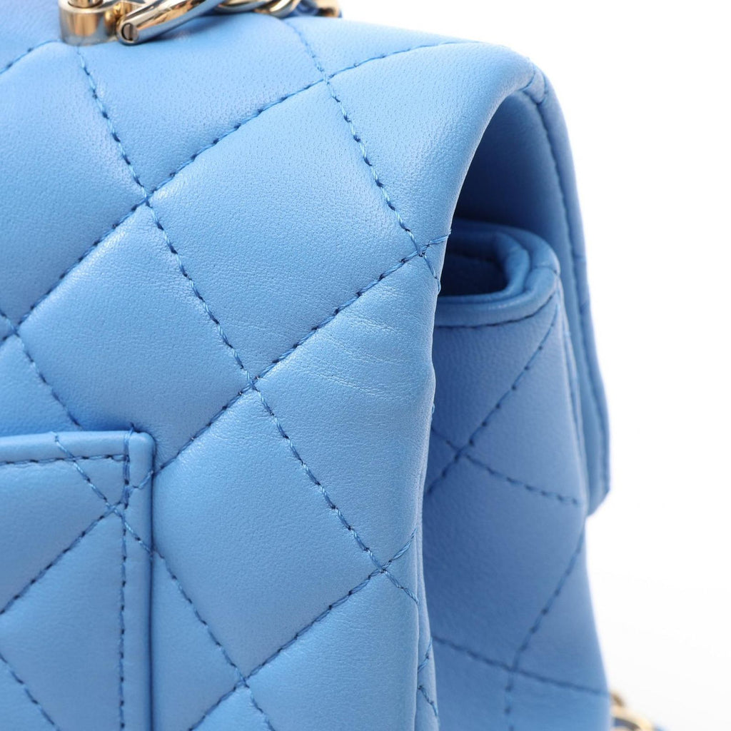 Chanel Shoulder Bag Quilted Top Handle Mini Flap 2-Way Blue Lambskin — view 9