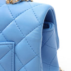 Chanel Shoulder Bag Quilted Top Handle Mini Flap 2-Way Blue Lambskin — view 9