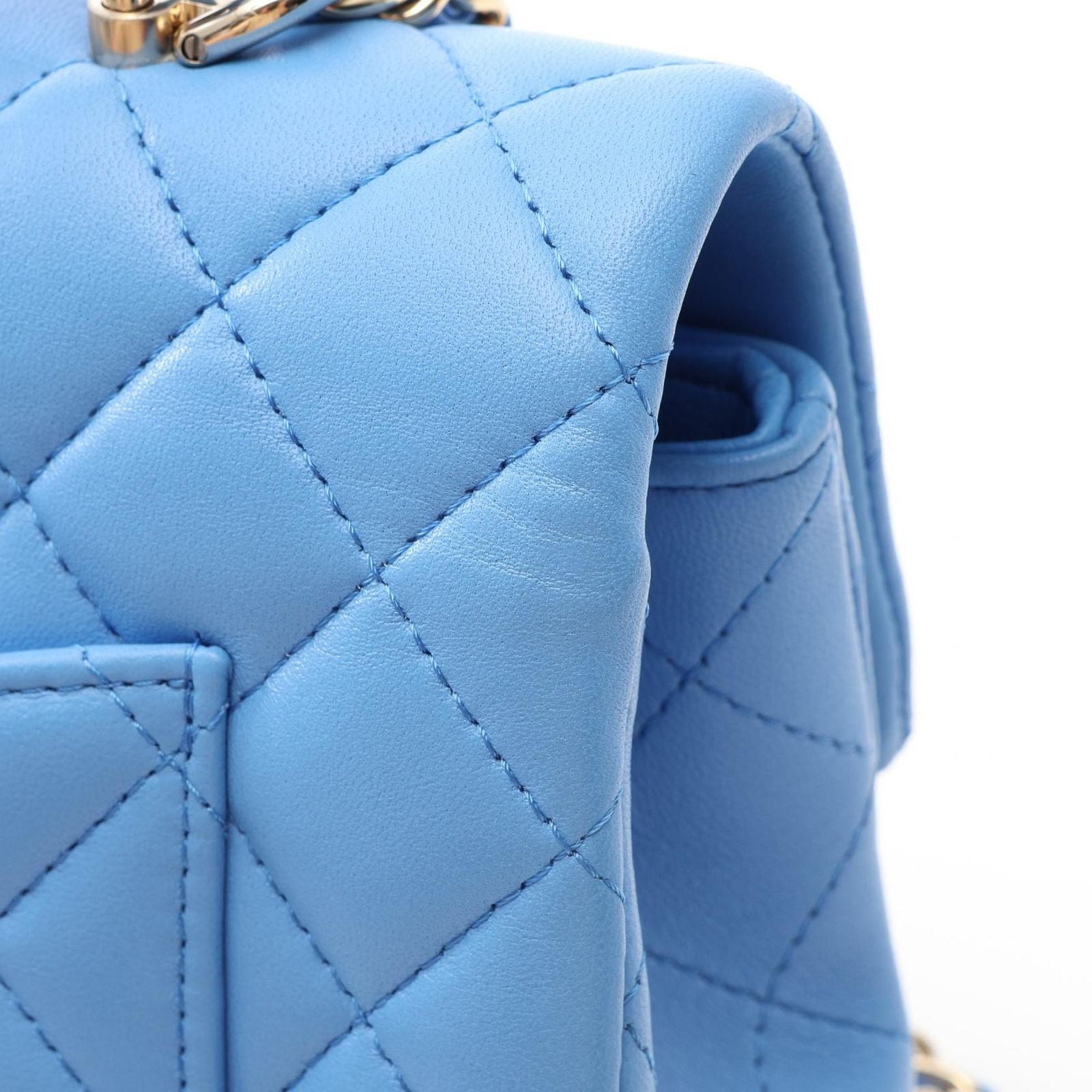 Chanel Shoulder Bag Quilted Top Handle Mini Flap 2-Way Blue Lambskin — view 9