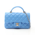 Chanel Shoulder Bag Quilted Top Handle Mini Flap 2-Way Blue Lambskin