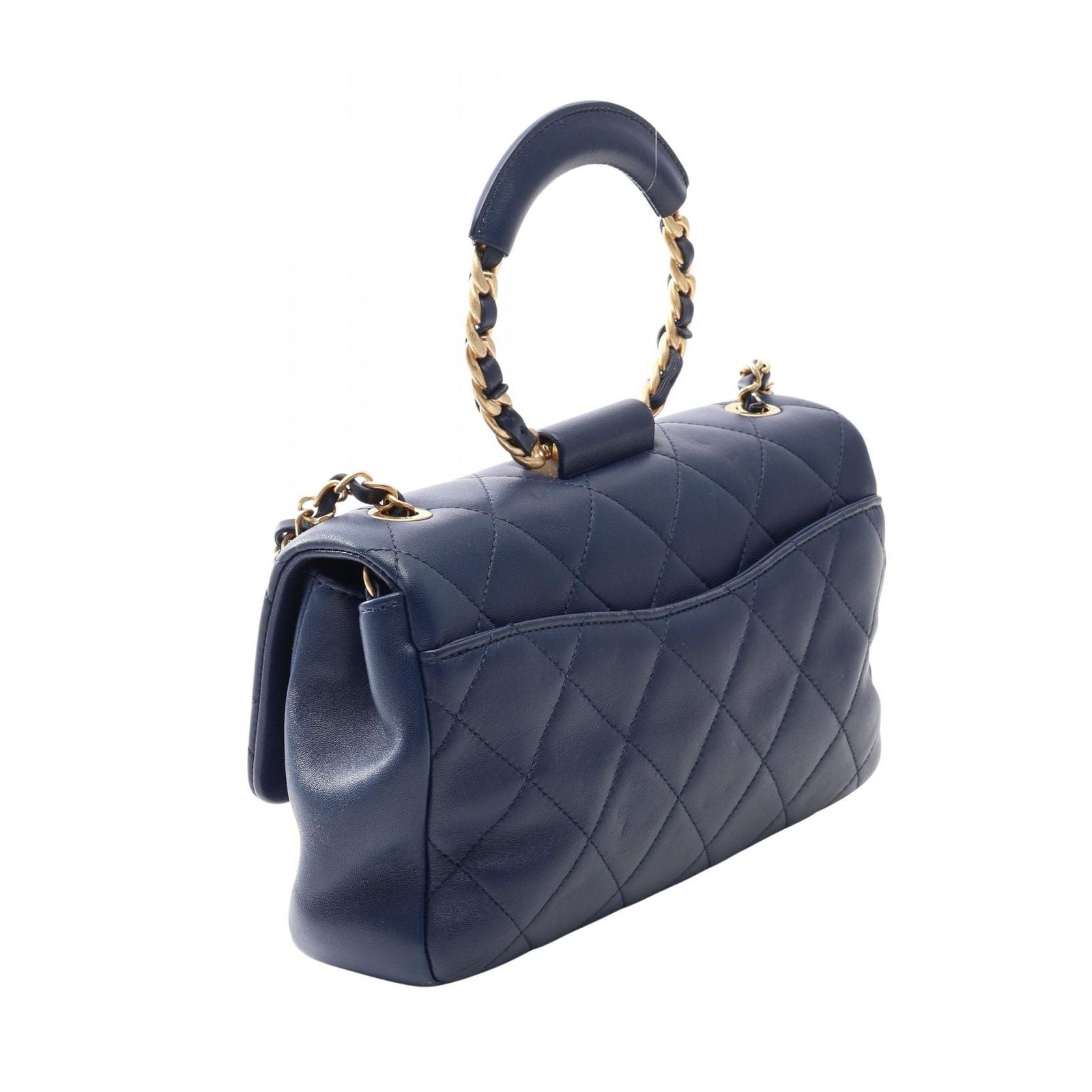 Chanel Shoulder Bag Quilted 2-Way Navy Lambskin Handle Chain — view 2