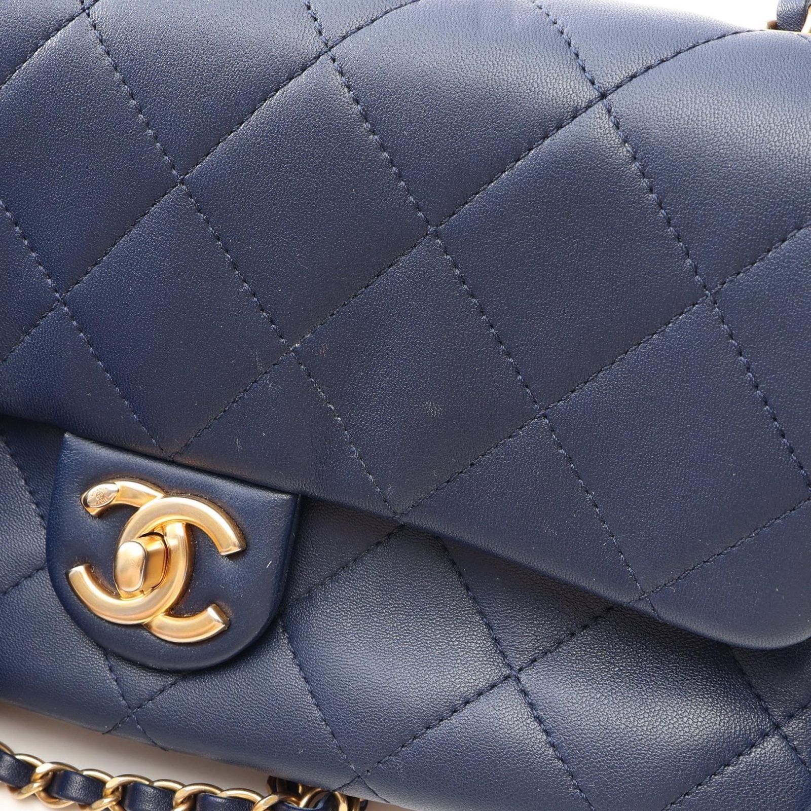 Chanel Shoulder Bag Quilted 2-Way Navy Lambskin Handle Chain — view 7