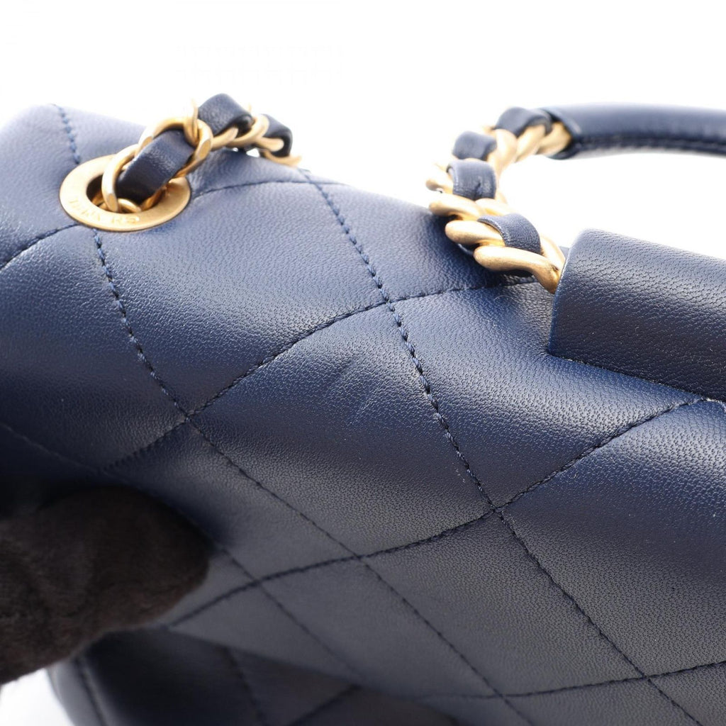 Chanel Shoulder Bag Quilted 2-Way Navy Lambskin Handle Chain — view 9
