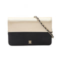 Chanel Shoulder Bag Quilted Bicolor Black Champagne Gold Leather Caviar Chain