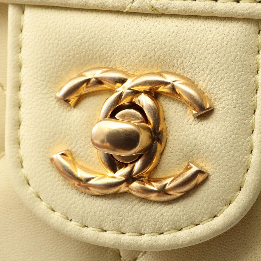 Chanel Shoulder Bag Quilted Vanity 2-Way Pastel Yellow Lambskin Chain — view 9