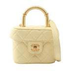 Chanel Shoulder Bag Quilted Vanity 2-Way Pastel Yellow Lambskin Chain