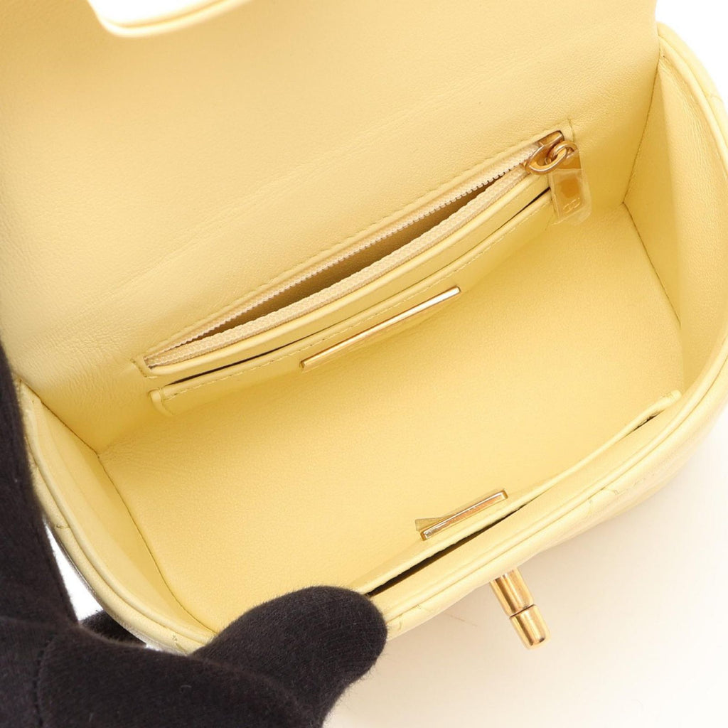 Chanel Shoulder Bag Quilted Vanity 2-Way Pastel Yellow Lambskin Chain — view 3
