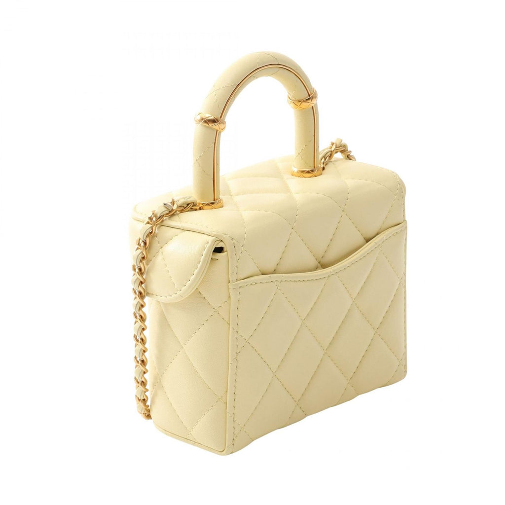 Chanel Shoulder Bag Quilted Vanity 2-Way Pastel Yellow Lambskin Chain — view 2