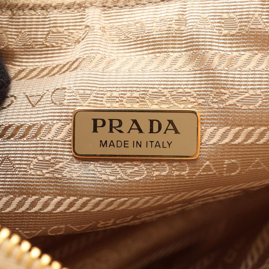 Prada Shoulder Bag Triangle 2-Way Beige White Canvas Leather Logo — view 4