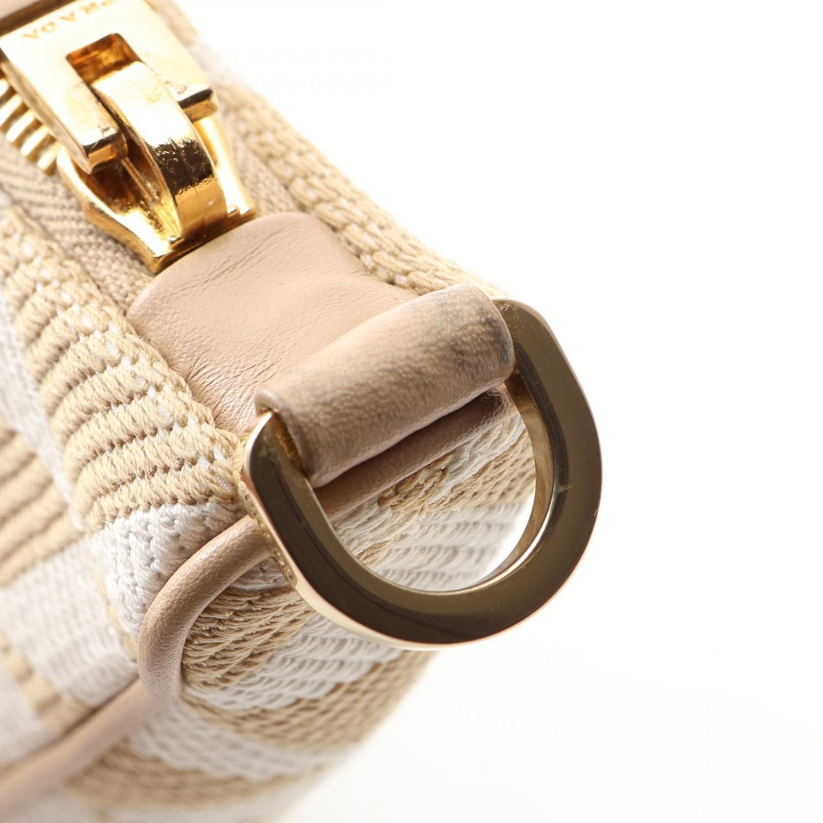 Prada Shoulder Bag Triangle 2-Way Beige White Canvas Leather Logo — view 7