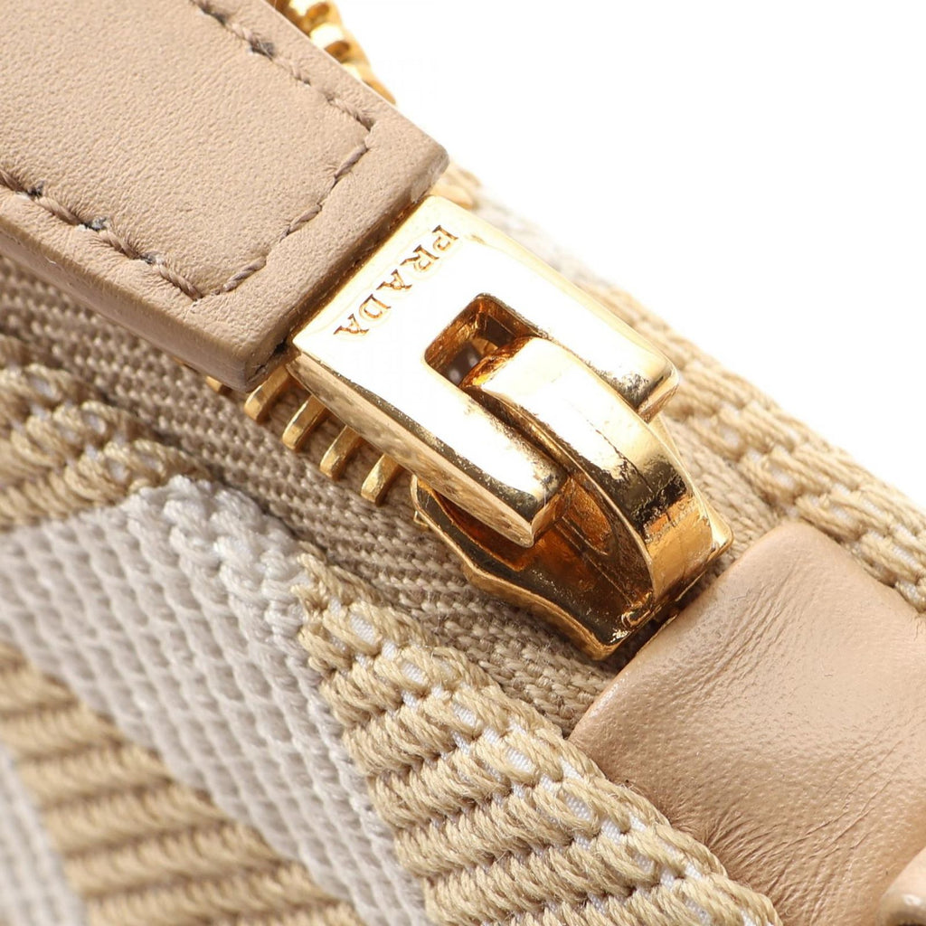 Prada Shoulder Bag Triangle 2-Way Beige White Canvas Leather Logo — view 8