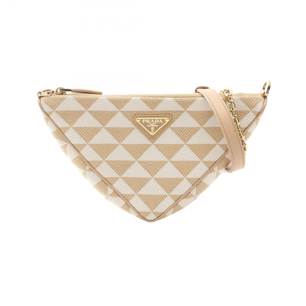 Prada Shoulder Bag Triangle 2-Way Beige White Canvas Leather Logo