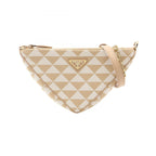 Prada Shoulder Bag Triangle 2-Way Beige White Canvas Leather Logo