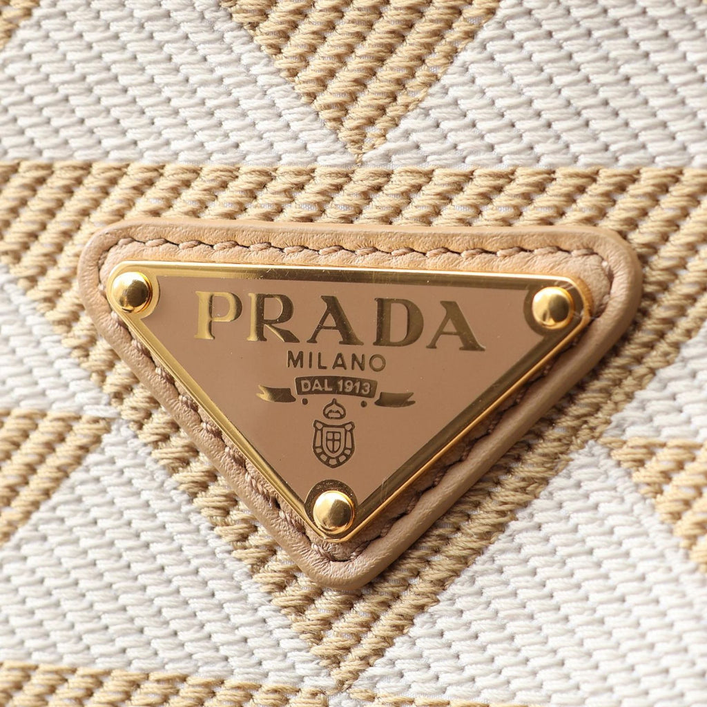 Prada Shoulder Bag Triangle 2-Way Beige White Canvas Leather Logo — view 6
