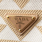 Prada Shoulder Bag Triangle 2-Way Beige White Canvas Leather Logo — view 6