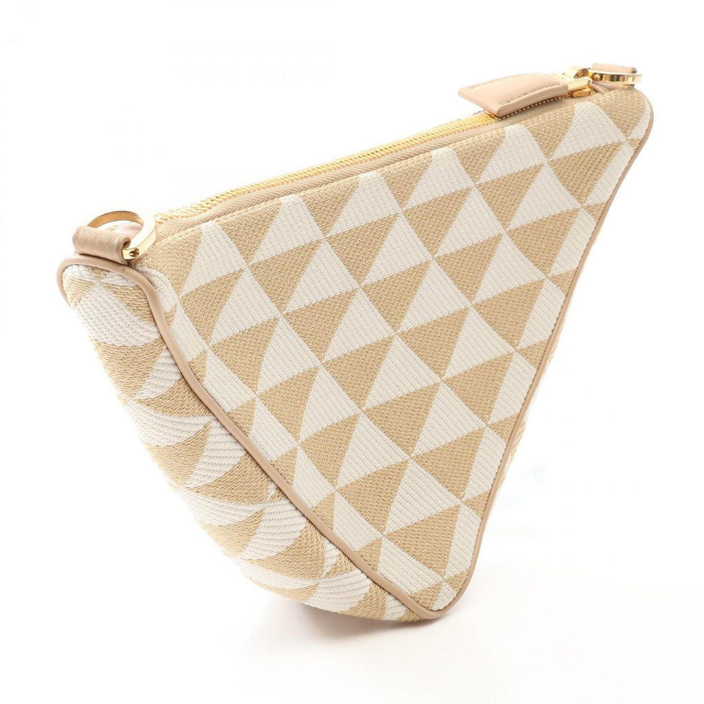 Prada Shoulder Bag Triangle 2-Way Beige White Canvas Leather Logo — view 2