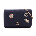 Chanel Shoulder Bag Quilted Marine Charm Navy Chain Wallet