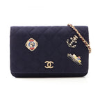 Chanel Shoulder Bag Quilted Marine Charm Navy Chain Wallet