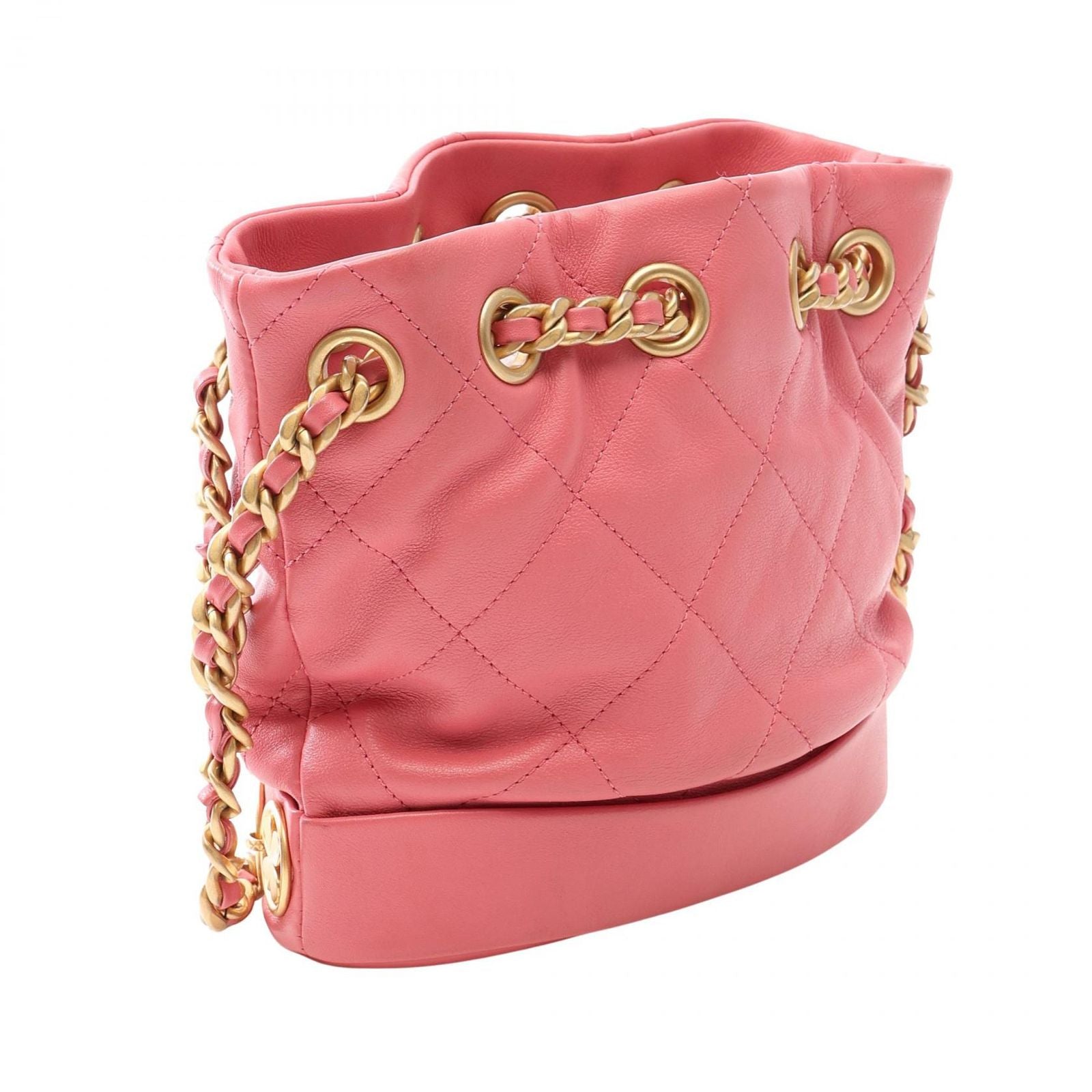 Chanel Shoulder Bag Quilted Pink Lambskin Drawstring — view 2